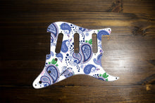 Load image into Gallery viewer, Vintage Paisley Blue on White Strat Pickguard by Carmedon