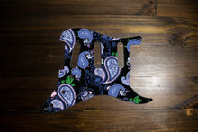 Load image into Gallery viewer, Vintage Paisley Blue on Black Strat Pickguard by Carmedon