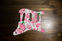 Load image into Gallery viewer, Vintage Paisley Pink on Silver Strat Pickguard by Carmedon
