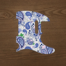 Load image into Gallery viewer, Vintage Paisley Blue on Silver-Paisley Tele Pickguard by Carmedon