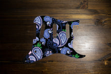 Load image into Gallery viewer, Vintage Paisley Blue on Black Strat Pickguard by Carmedon
