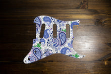 Load image into Gallery viewer, Vintage Paisley Blue on Silver Strat Pickguard by Carmedon

