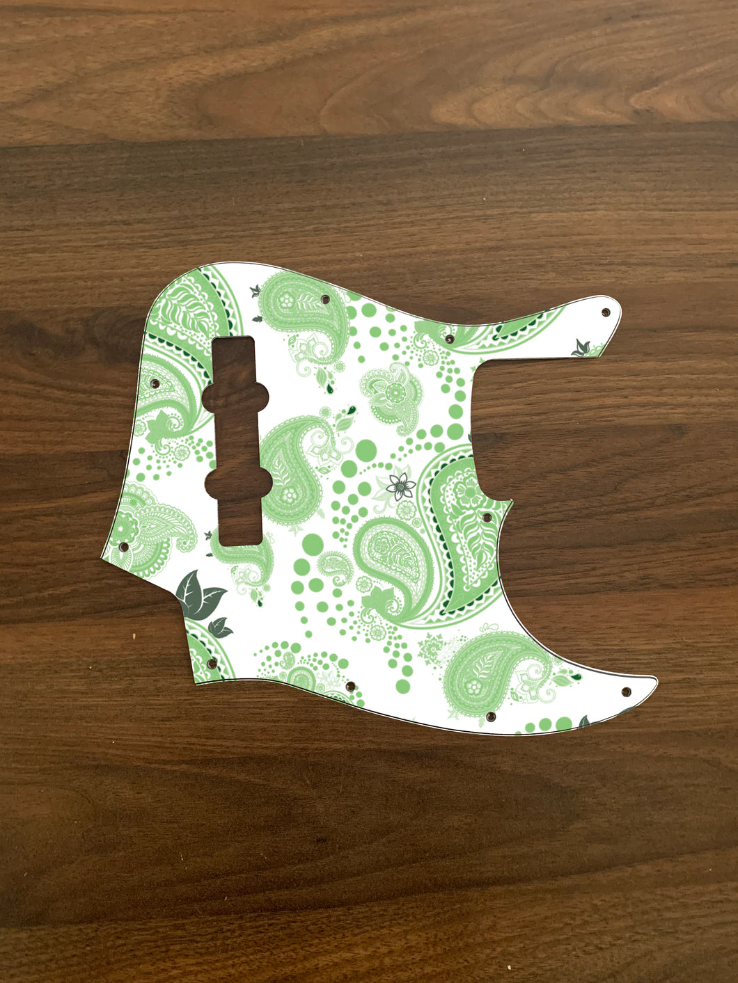 Green and White-Paisley Jazz Bass Pickguard by Carmedon
