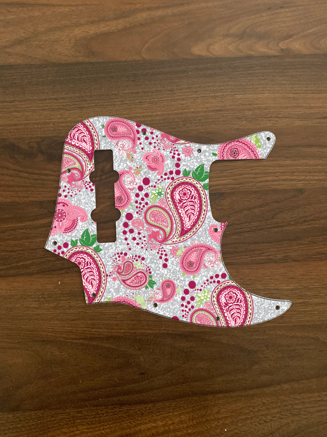 Pink and Silver-Paisley Jazz Bass Pickguard by Carmedon