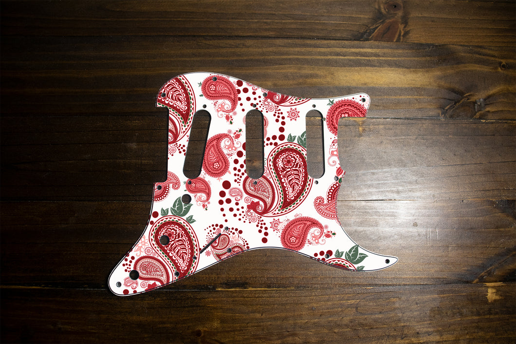 Vintage Paisley Red on White Strat Pickguard by Carmedon