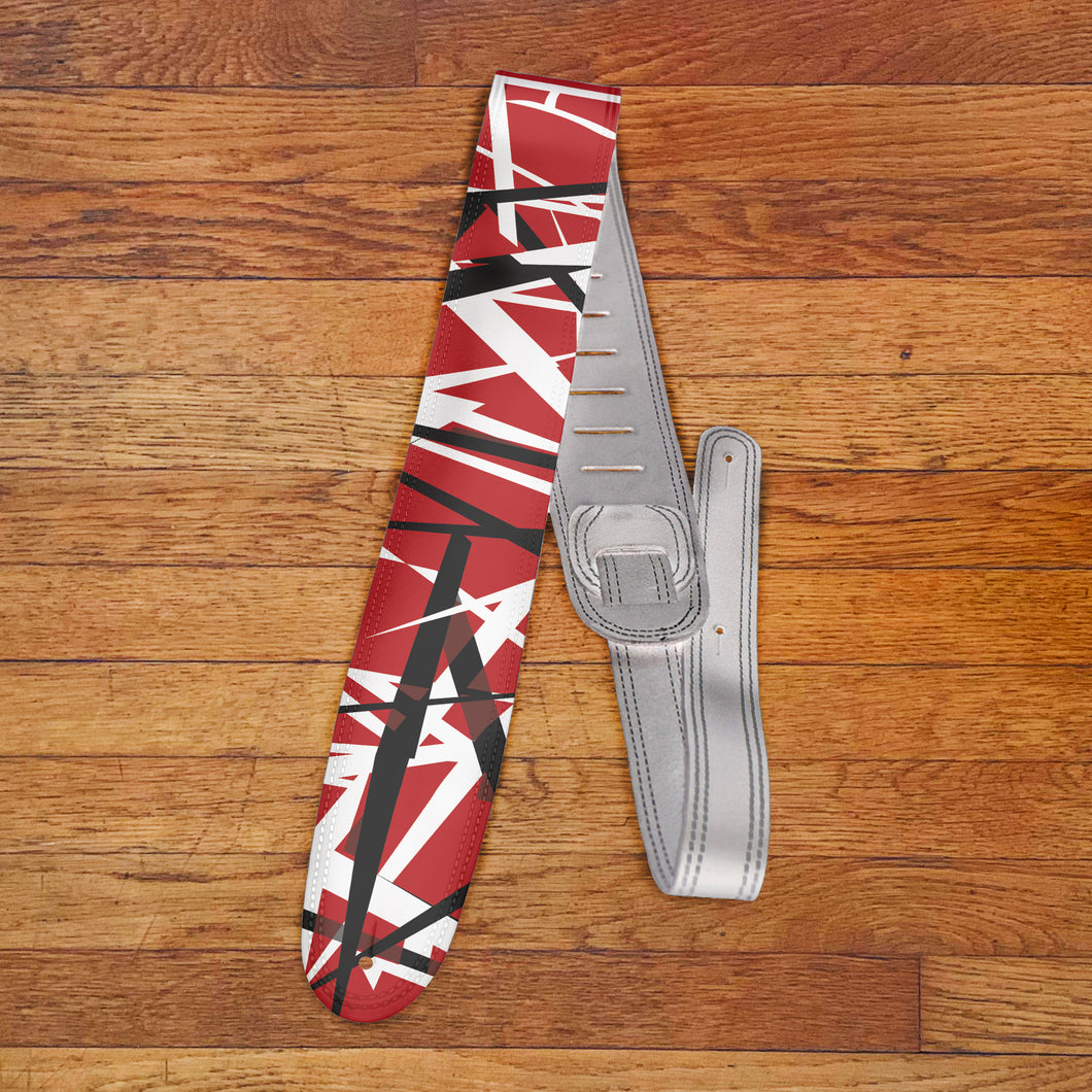 Red, White and Black Striped-Leather Guitar Strap by Carmedon