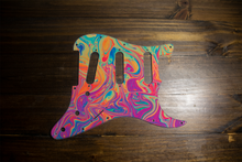 Load image into Gallery viewer, The Jerry, psychedelic strat SSS image. Blue, Pink, Purple, Orange Green Red swirl. 
