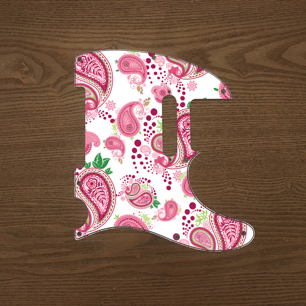 Vintage Paisley Pink and White-Paisley Tele Pickguard by Carmedon