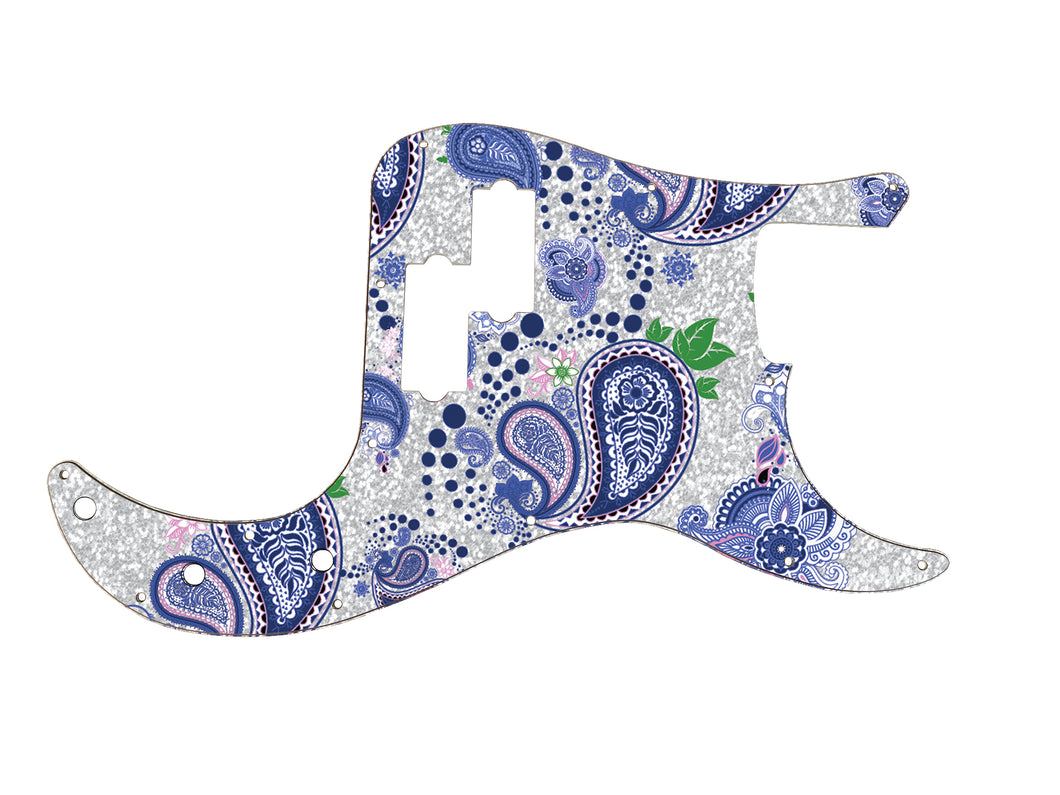 Blue and Silver-Vintage Paisley Precision Bass Pickguard by Carmedon