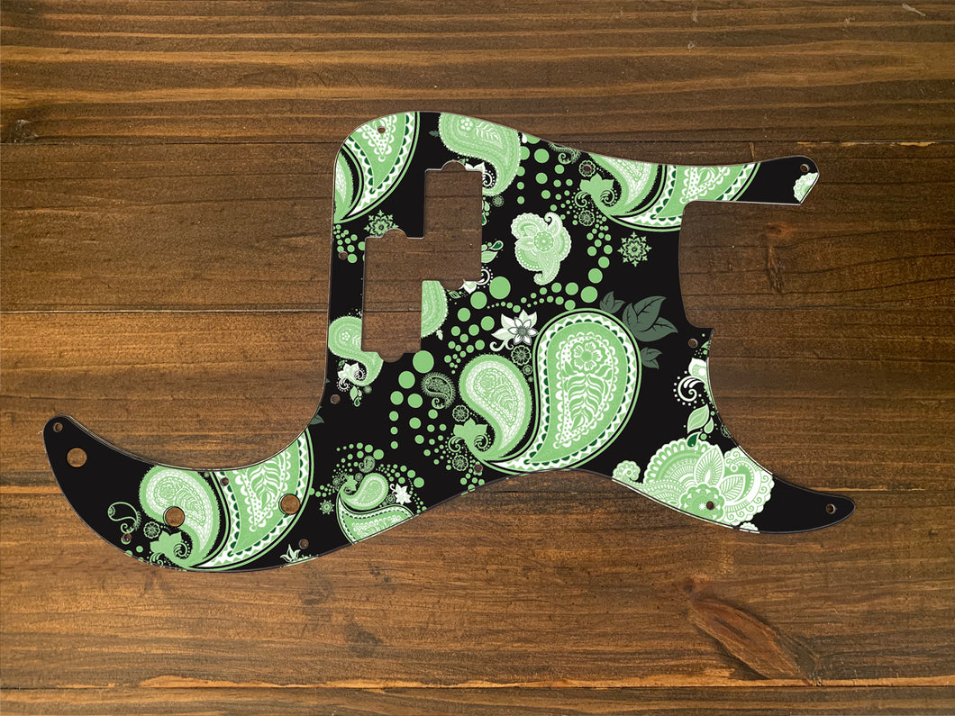 Green and Black-Vintage Paisley Precision Bass Pickguard by Carmedon