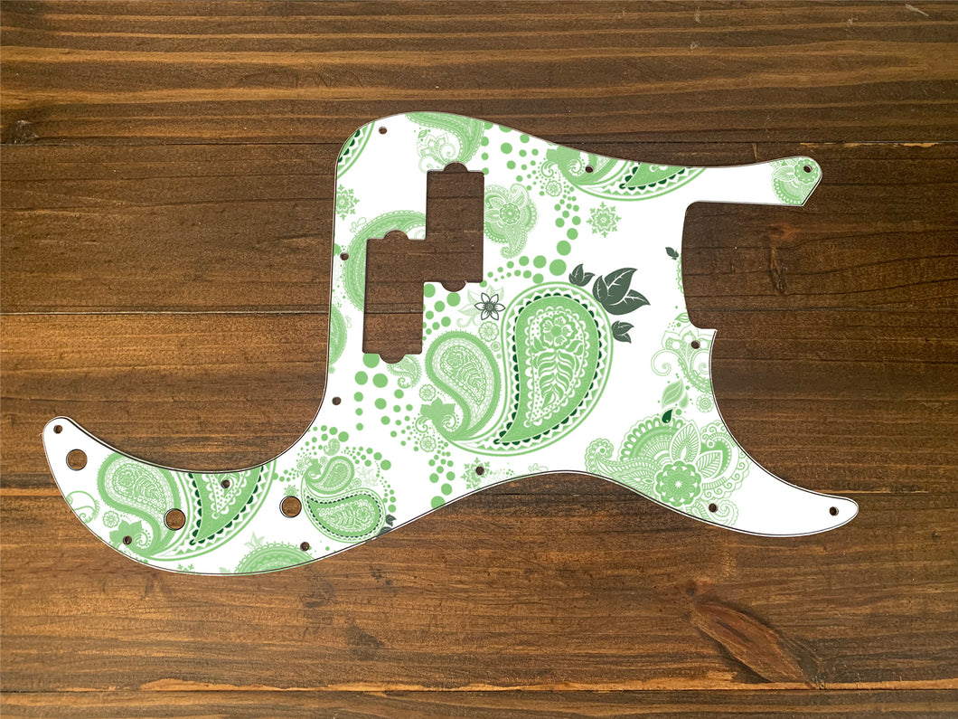 Green and White-Vintage Paisley Precision Bass by Carmedon Pickguard