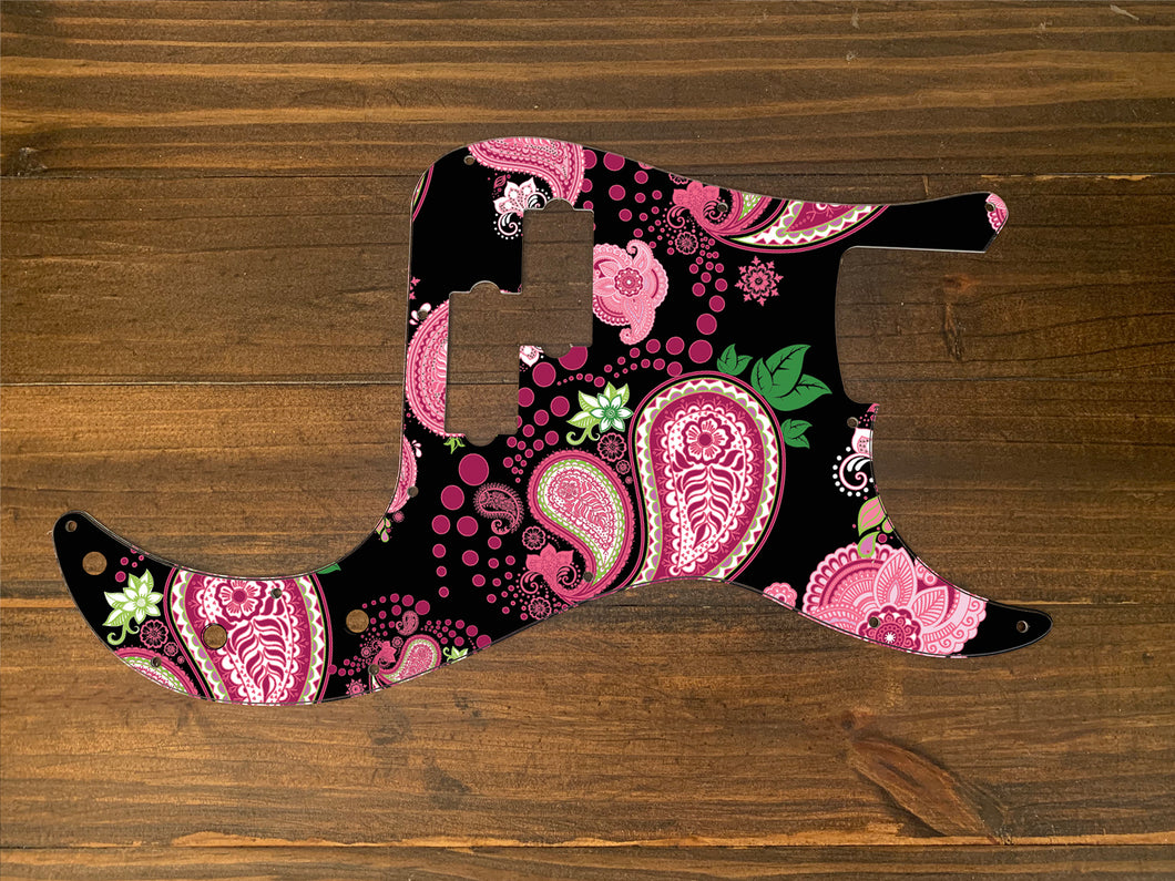 Pink and Black-Vintage Paisley Precision Bass Pickguard by Carmedon