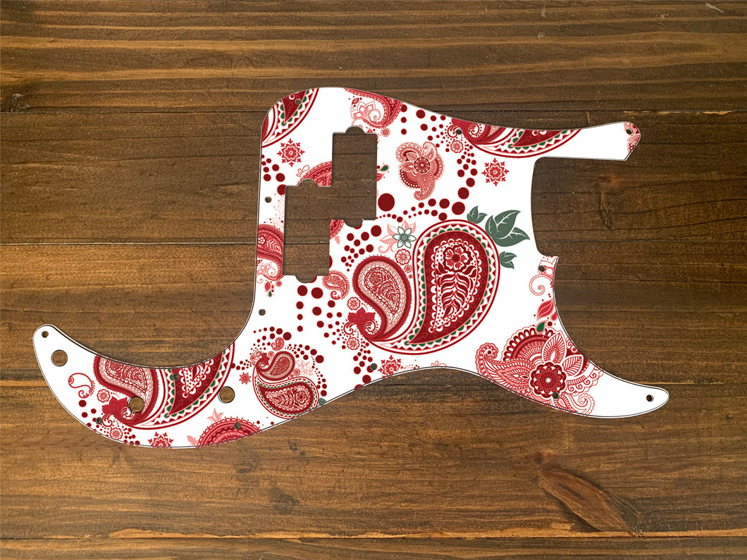 Red and White-Vintage Paisley Precision Bass Pickguard by Carmedon